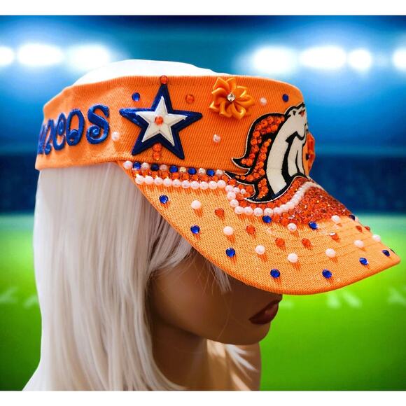 Visor Hat "Denver Broncos" Custom Made Orange and Blue Visor Cap - Picture 5 of 6